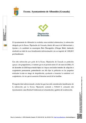 Subvenciones y Ayudas a la natalidad en municipios Reto Demográfico (Cheque Bebé)