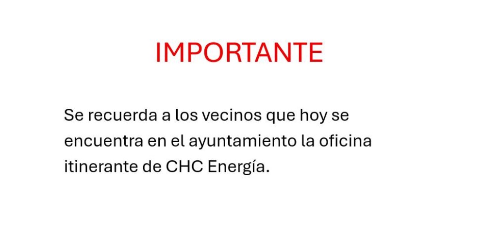 Disponible la oficina itinerante de CHC Energía en el ayuntamiento.