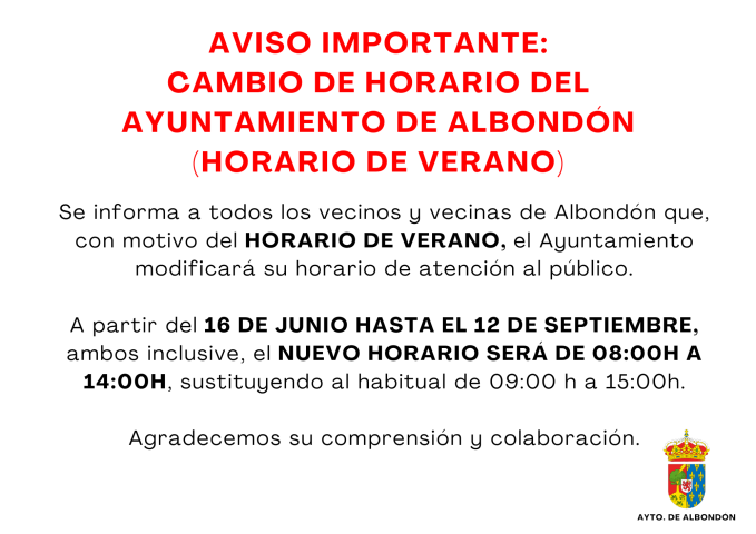 CAMBIO DE HORARIO DEL AYUNTAMIENTO